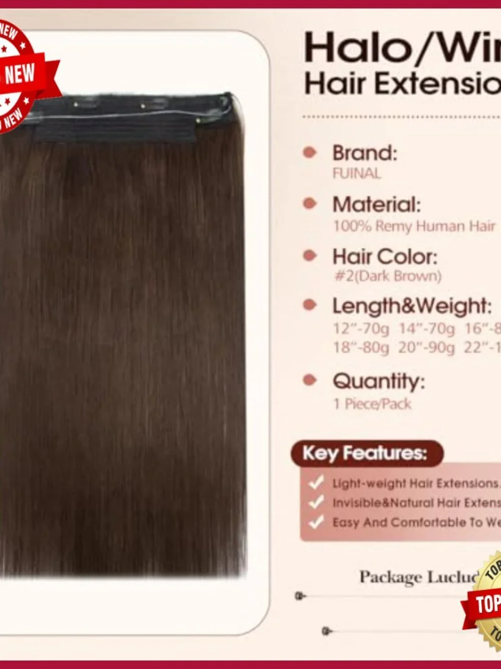 18 Inch Real Human Hair Halo Extensions with Invisible Wire and Clips